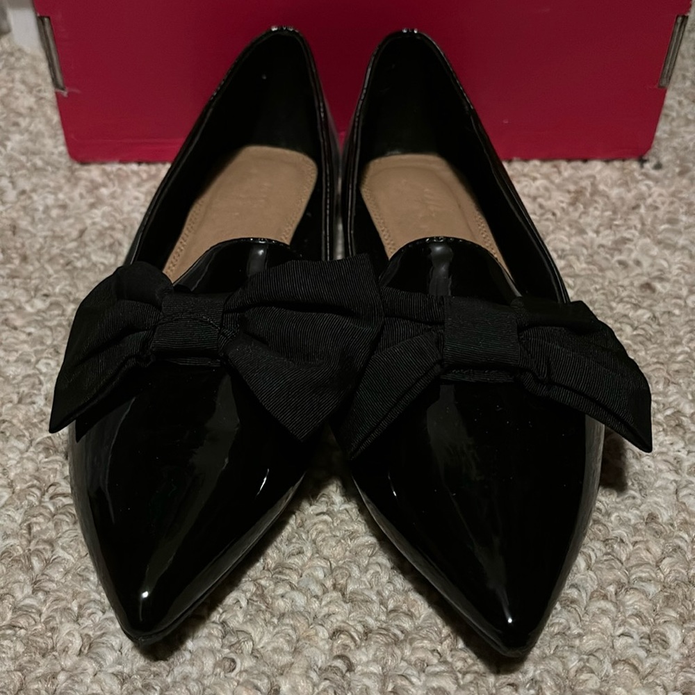 ASOS DESIGN Lake bow pointed ballet flats in black